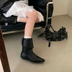 Black Ankle Boots For Woman Fall Short Shoes Casual Back Buckle Ladies Boots Low Heel Square Toe Designer Shoes Bottes Femme Aiertu