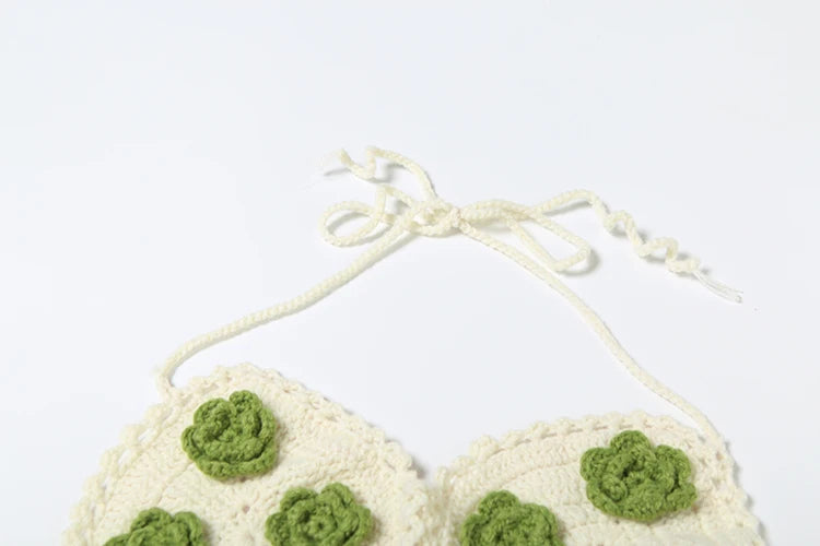 Aiertu  -  Sexy Crochet Applique 2 Piece Set Women Hollow See Through Halter Bra+Peach Hip Skirts Beach Vacation Matching Clubwear Aiertu