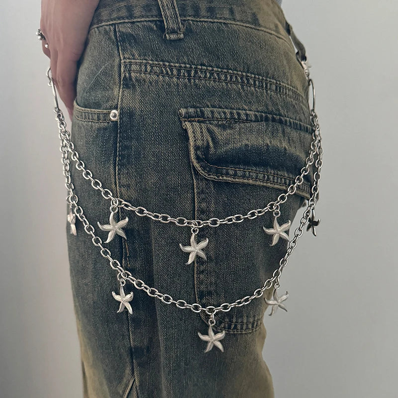 Aiertu Unisex Jeans Pannts Chain Belts For Men and Women Punk Metal Crescent Geometric Bag Chain Hip Hop Hipster Cool Street keychain Aiertu