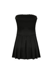Aiertu - summer inspo Korean Fashion Contrast Tie Bow Strapless A Line Pleated Dress Women Cute Sweet Kawaii Clothing Aiertu