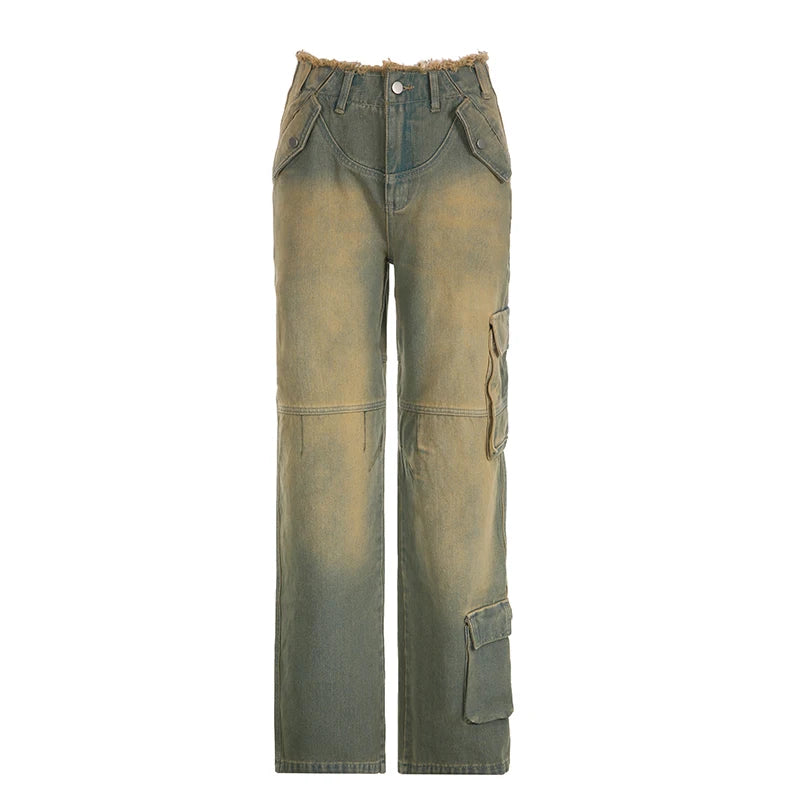 Aiertu  -  y2k Tie Dye Cargo Jeans Big Pockets Low Waisted Baggy Trousers Women Streetwear Korean Fashion 2000s Pants Aesthetic Aiertu