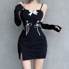 Aiertu - Strap Slit Slim Fit Sleeve Dress Aiertu