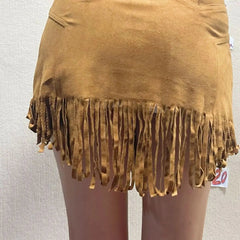 Aiertu  -  New Y2k Harajuku Deerskin Elastic Mini Skirt Hot Girl Sexy Irregular Tassel Retro Western Personality Fashion Cowboy Boot Skirts Aiertu