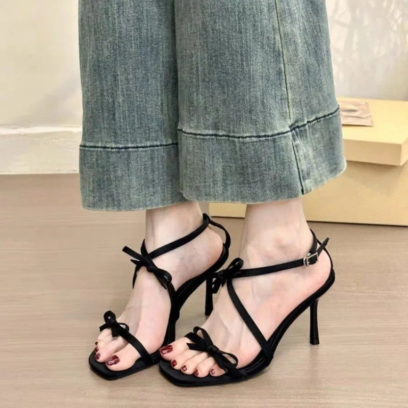 Aiertu  -  Designer Summer Women Open Toe Slippers Fashion Butterfly-knot High Heel Party Dress Slides Shoes Aiertu