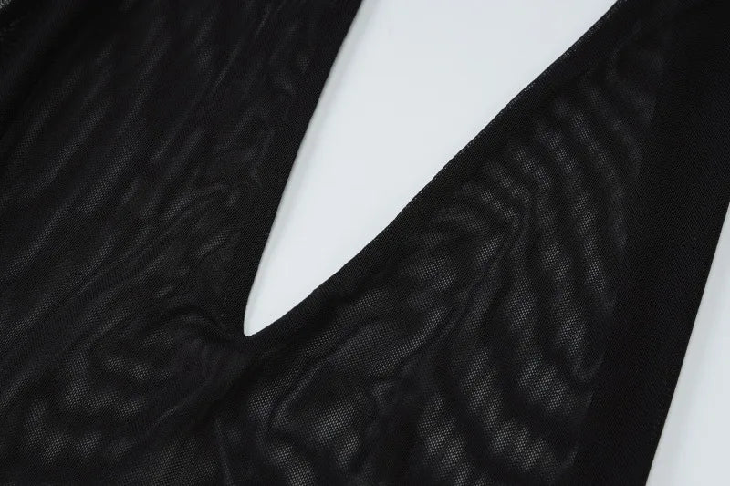 Aiertu  -  Hater Neck Backless Long Dresses See Through Mesh Black Club Dress Women Sexy Summer Clothes 2025 P15-DC35 Aiertu