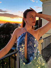 Aiertu  Fashion Sequins Backless Patchwork Halter Mini Dress For Women Backless Sleeveless Party Dress Summer Street Glitter Vestidos Aiertu