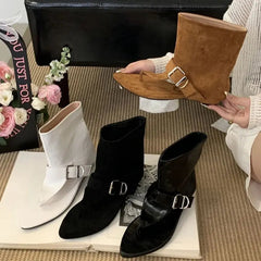 Aiertu    -  White Sandals Woman Thong Low Heels Ankle Boots Summer Ladies Shoes Punk Black Sandals Brown Flip Flops Sandales Femmes Aiertu