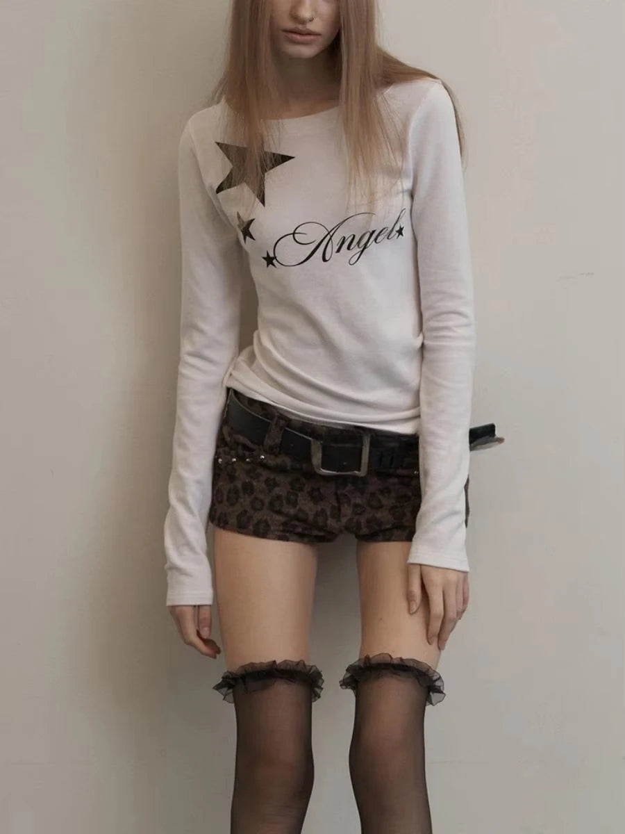 Aiertu  -  Spring American Vintage Elastic Slim Fit Long Sleeved T-shirt Women Casual Star Aesthetic Bottomshirt Spice Girls Y2k Top Aiertu
