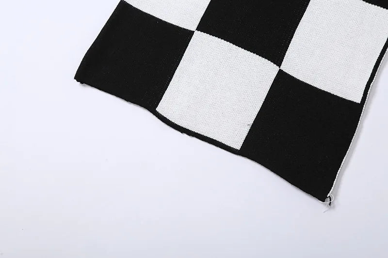 Aiertu  -  Classic Women Skirts Checkerboard Knit Side Split Skinny Vintage Fashion Wild Streetwear High Waist Maxi Straight Skirt Aiertu