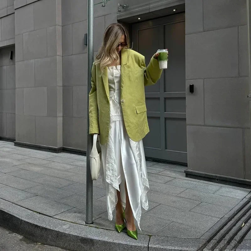 Aiertu  -  Loose Solid Blazer Coats Women Casual Lapel Long Sleeve Single Button Pockets Jacket 2026 Autumn New Office Lady Tops Streetwear Aiertu