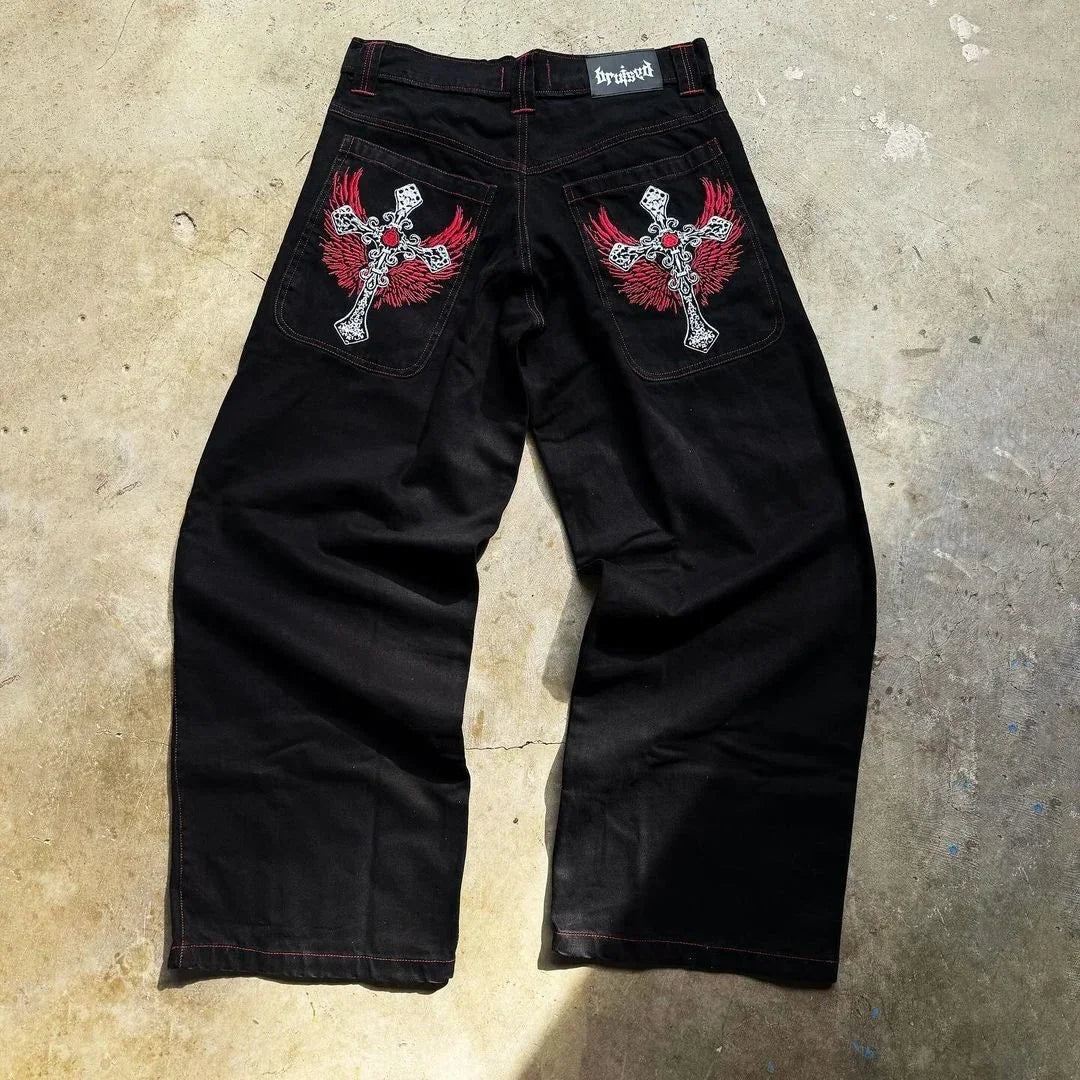 Aiertu  -  High Street Gothic American Fashion Hip Hop Straight Jeans Harajuku y2k Personalized Washed Low Waist Slim Micro Flared Jeans Aiertu