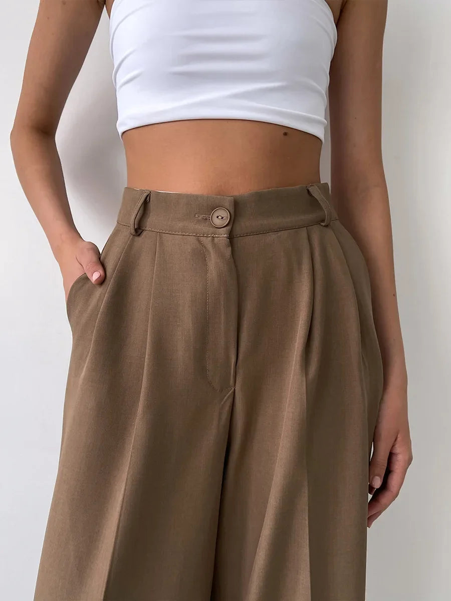 Aiertu  -  Summer New Loose High Waisted Pants Spring Women's Office Lady Retro Wide Leg Pants Temperament Slim Fit Suit Pants Aiertu