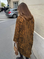 Aiertu  -  Women Fashion Leopard Print Lapel Suede Trench Coat Autumn Casual Long Sleeved Buttoned Jacket 2026 Lady High Street Outercoat Aiertu