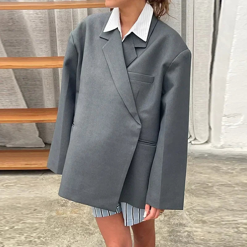 Aiertu  -  Casual Solid Oversize Blazer Coats Women Long Sleeve Pocket Button Jacket 2026 Autumn New Female High Street Tops Outwear Aiertu