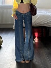 Aiertu  -  Blue Baggy Jeans Japanese 2000s Style Y2k Pants Downtown Girl Aesthetic Denim Flare Pants Streetwear Clothing P67-EZ55 Aiertu