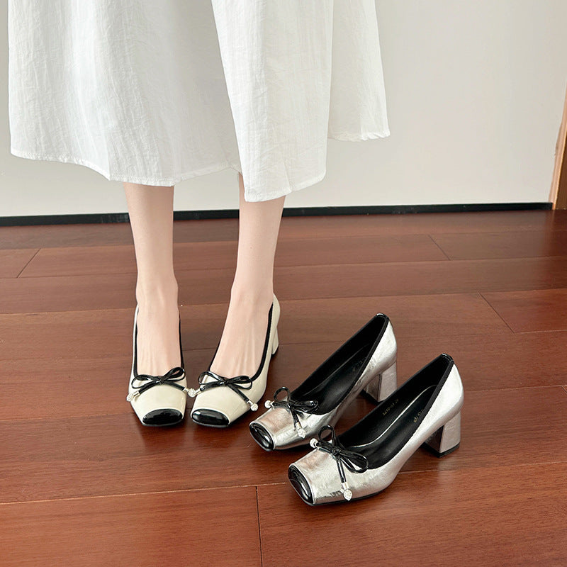 Aiertu  Patent Leather Ballet Flats Rome Shearling Rubber High Fur Hoof Heels Patent Leather Ballet Flats Fur Rome Shearling Rubber High Aiertu