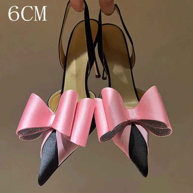 Aiertu  -  Bow Satin Stilettos New Women Point Toe Thin High Heel Slingbacks Elegant Sweet Pumps Sandals Shoes For Woman Aiertu