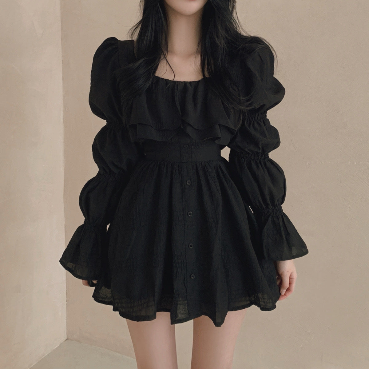 Aiertu - Aesthetic Ruffled Square Neck Mini Dress Aiertu