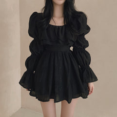 Aiertu - Aesthetic Ruffled Square Neck Mini Dress Aiertu