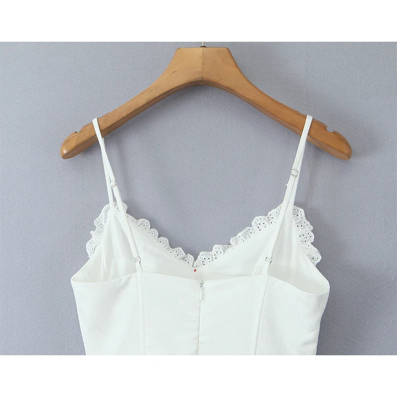 Aiertu  -  Sexy Cute White Sling Mini Dress For Women Lace Spliced V Neck A-line Summer Dresses Beautiful Birthday Party Robe Aiertu