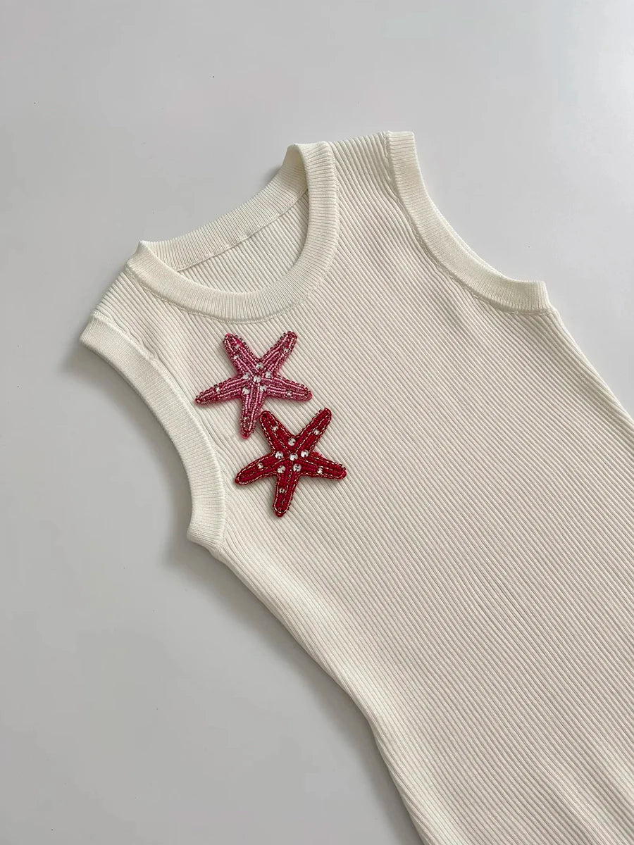 Aiertu  -  Hit Color Spliced 3D Starfish Vest for Women O Neck Sleeveless Slimming American Hot Girl Tank Top Female New Style Aiertu