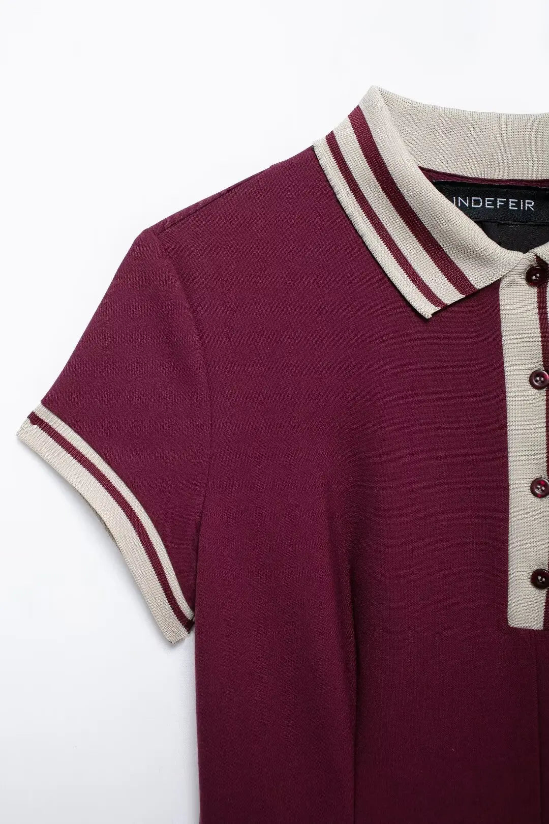 Aiertu  -  Women Fashion Wine Red Dress Turn-down Collar Short Sleeves Slim A-Line Mini Dresses Chic Elegant Woman Pleated Dress Aiertu