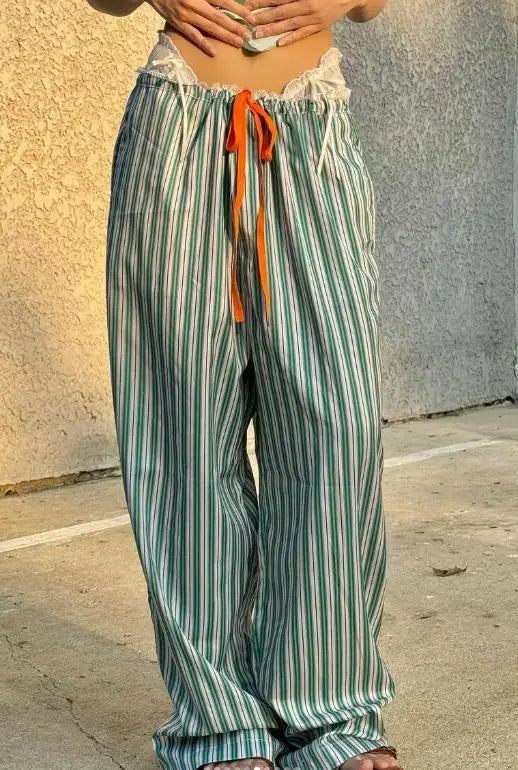Aiertu  -  New Fashion Women Loose Pants Stripe Drawstring Elastic Waist Trousers Spring Summer Casual Sweatpants Hot Sale S M L Aiertu