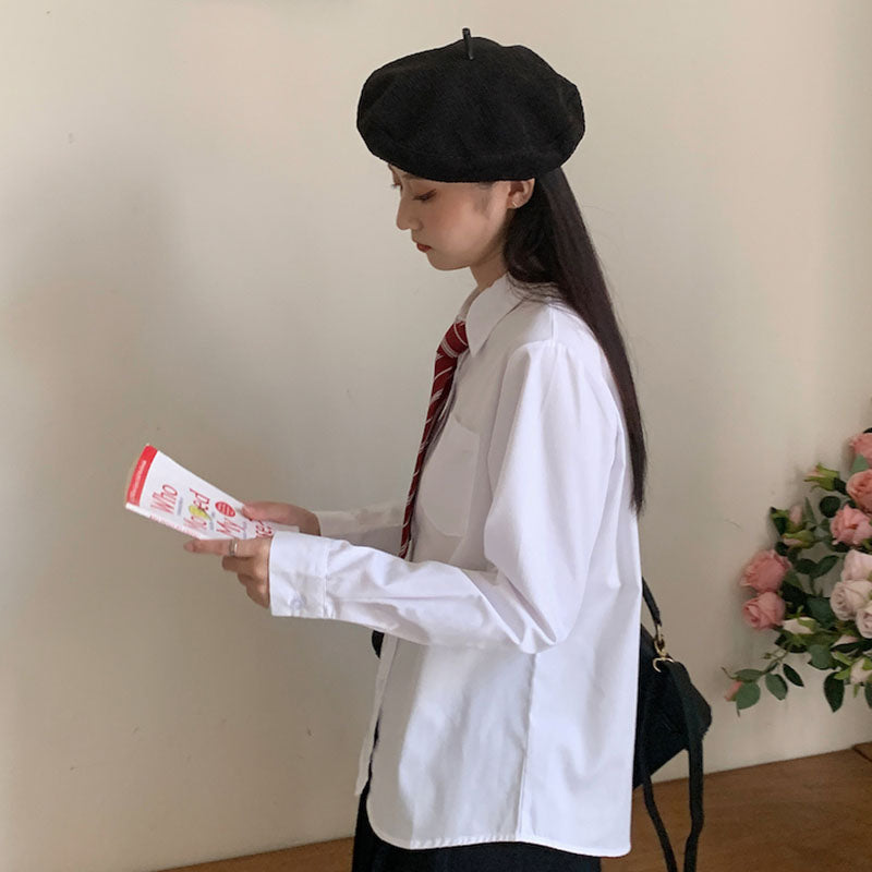 Aiertu Japanese Women Solid White Shirts Spring Jk Preppy Style Long Sleeve Student Blouse Fashion Button Female Pocket Tops New Aiertu