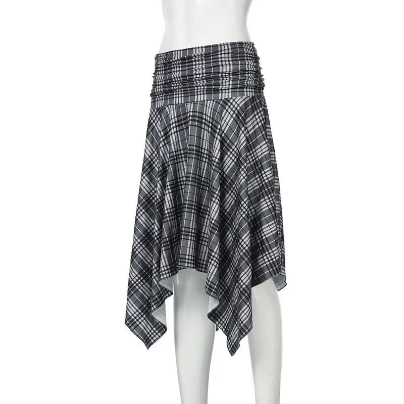 Aiertu  -  Y2k Aesthetic Vintage Plaid Skirts Womens Harajuku High Waist Irregular Vintage Skirt Streetwear Preppy Style Gothic Faldas Aiertu