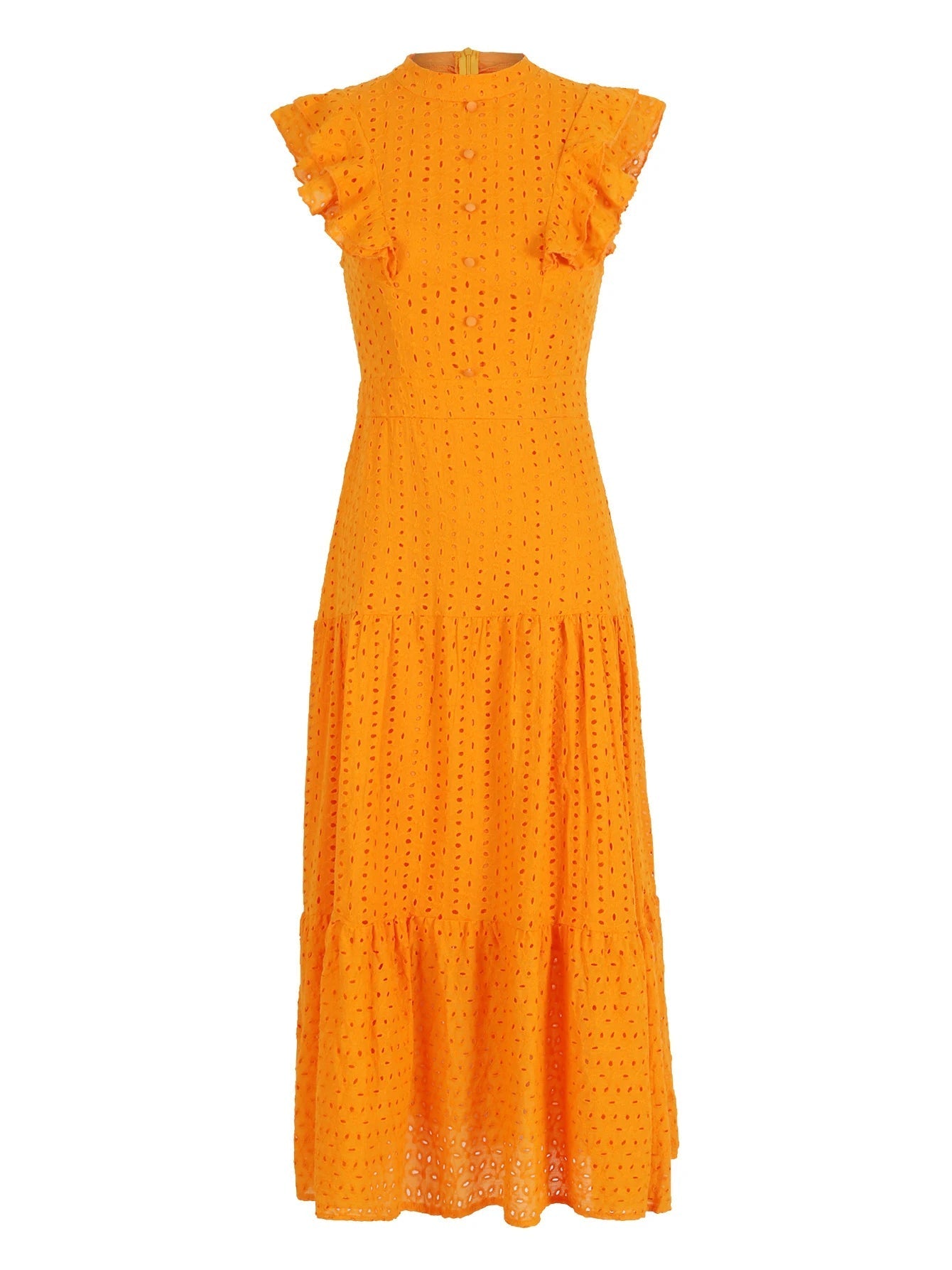Aiertu  Bohemian Solid Hollow Out Elegant Women Dress O Neck Flying Sleeve Button Long Dress Summer Chic Casual Beach Women Clothing Aiertu