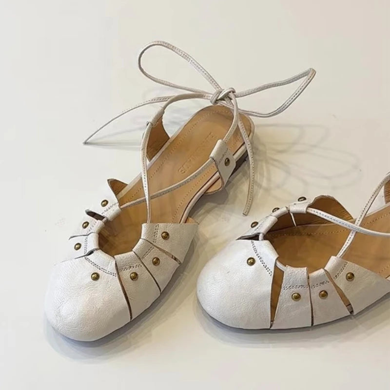 Aiertu  -  Flats Sandals Designer Woman Shoes Casual Slingback Summer New Marie Janes Shoes Lace-Up Retro Sandalias De Mujer Dress Aiertu