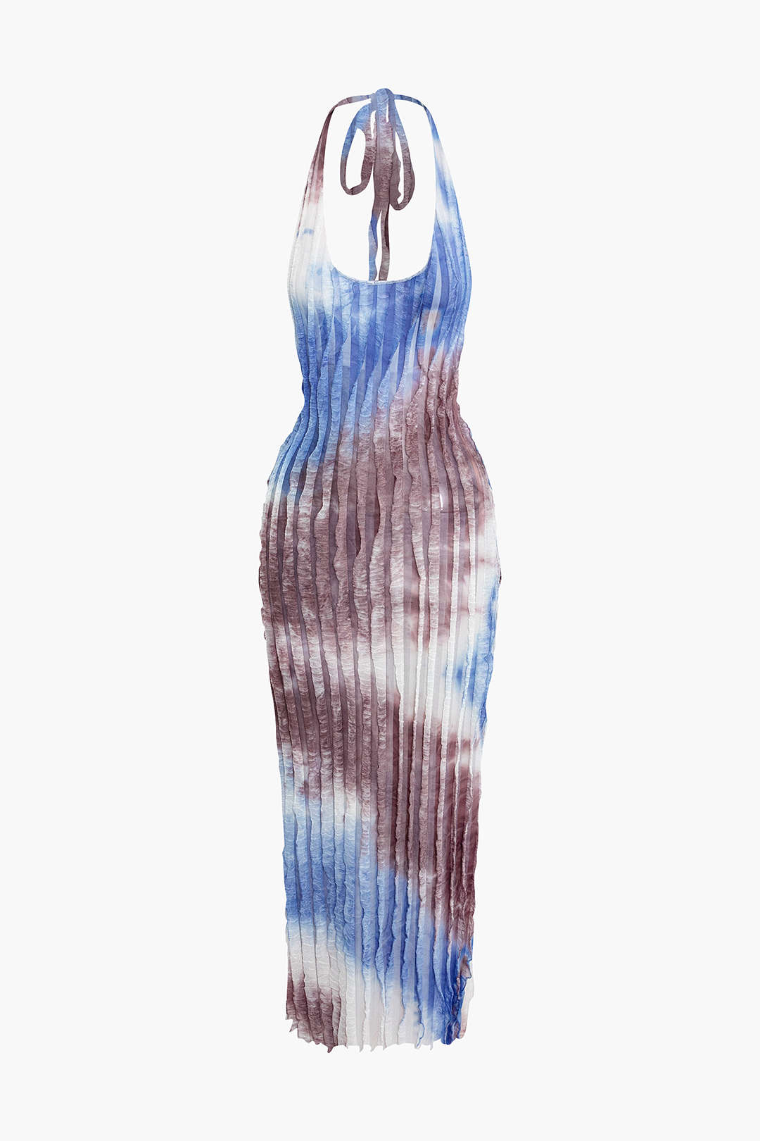 Aiertu  Sheer Ruffle Texture Halter Backless Maxi Dress Aiertu