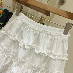Aiertu  -  Lace Trim Fungus Mini Skirt Women Summer Elastic Waist White Ruffle A-line Faldas Korean Fashion Casual Simple Skirts 2025 New Aiertu