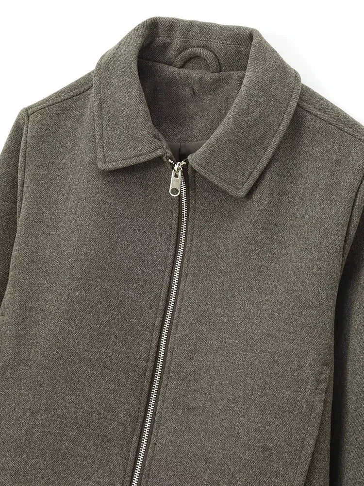 Aiertu  -  Women Fashion Army Green Front Zipper Jackets Vintage Lapel Neck Long Sleeves Female Chic Lady Outfits Aiertu