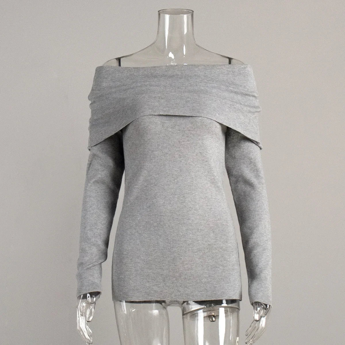 Aiertu  -  Women's Pullover Long Sleeved Knitted Base Shirt Autumn Winter Office Lady Sweater One Shoulder Sexy Slim Fit Off Shoulder Top Aiertu