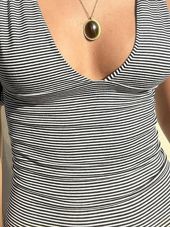 Aiertu  -Vintage Contrast V-Neck Striped Tank Top aiertu