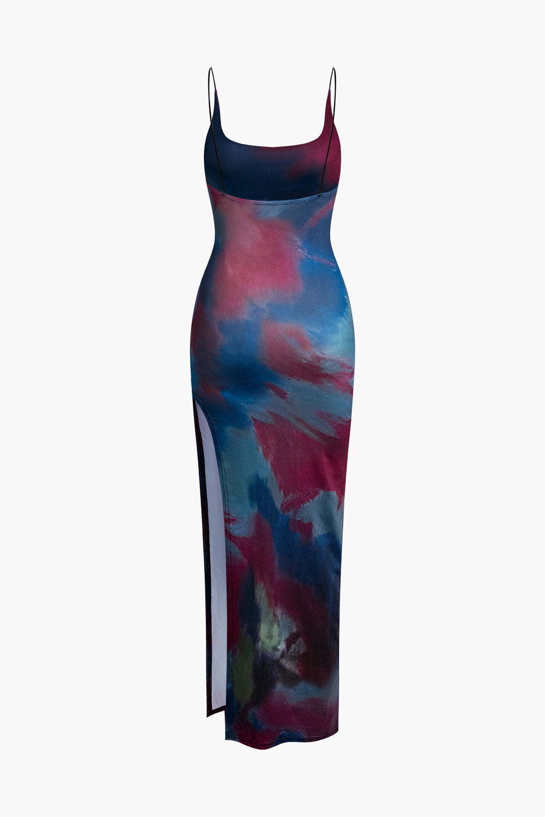 Aiertu  Tie Dye Backless Slit Slip Midi Dress Aiertu