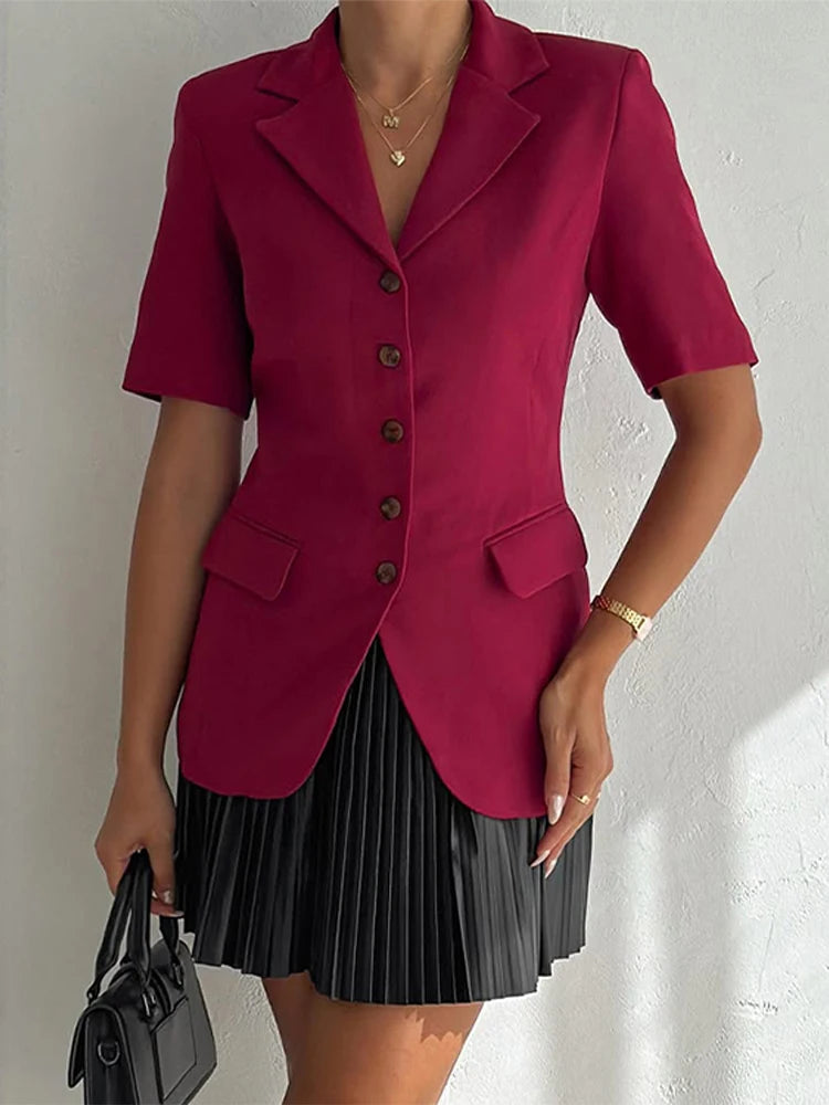 Aiertu  -  Fashion Commute Suit Coat Women Lapel Half Sleeves Single Breasted Slim Office Female Coats 2025 Spring Chic Solid Lady Jacket Aiertu
