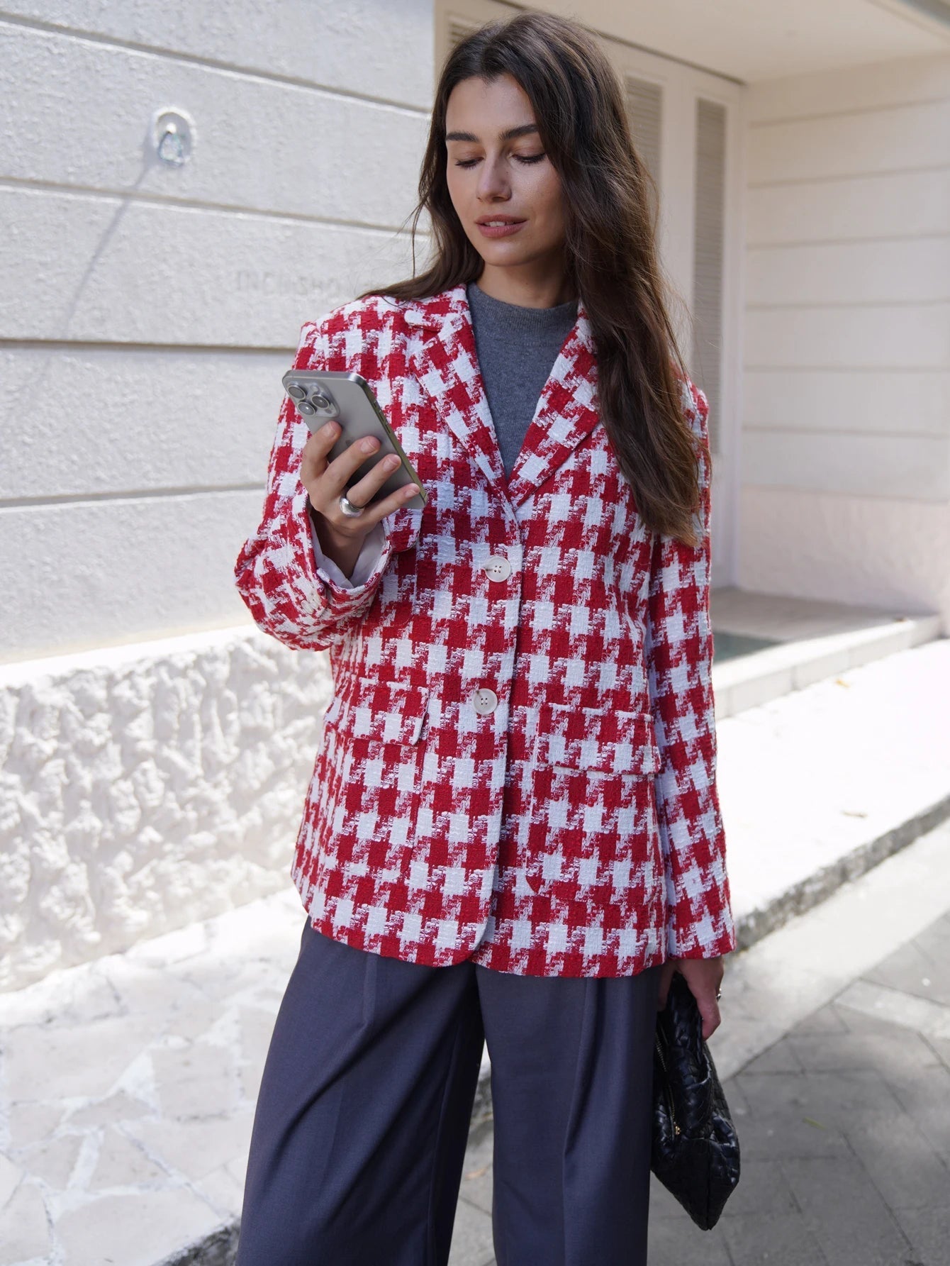 Aiertu  -  2026 Fall / Autumn Winter New Women Fashion Basic Woolen Houndstooth  Jacket Basic Blazer Aiertu