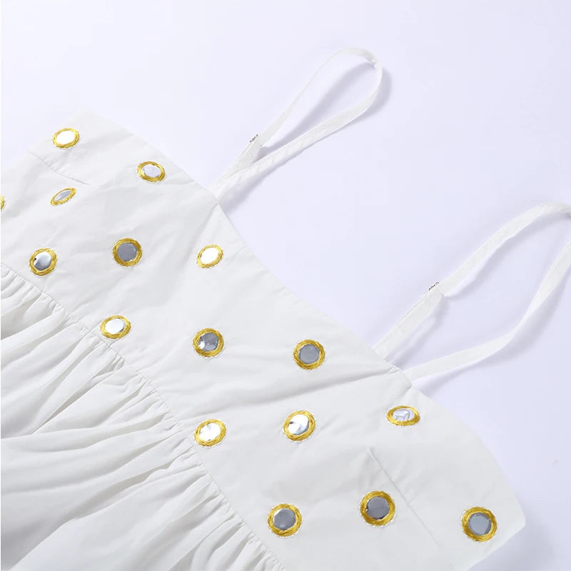 Aiertu  -  Fashion Sequin Skirt Set Women Sling Sleeveless Back Ruffle Hem Crop Tank High Waist Pleated A-line Mini Skirts Female Sets 2025 Aiertu