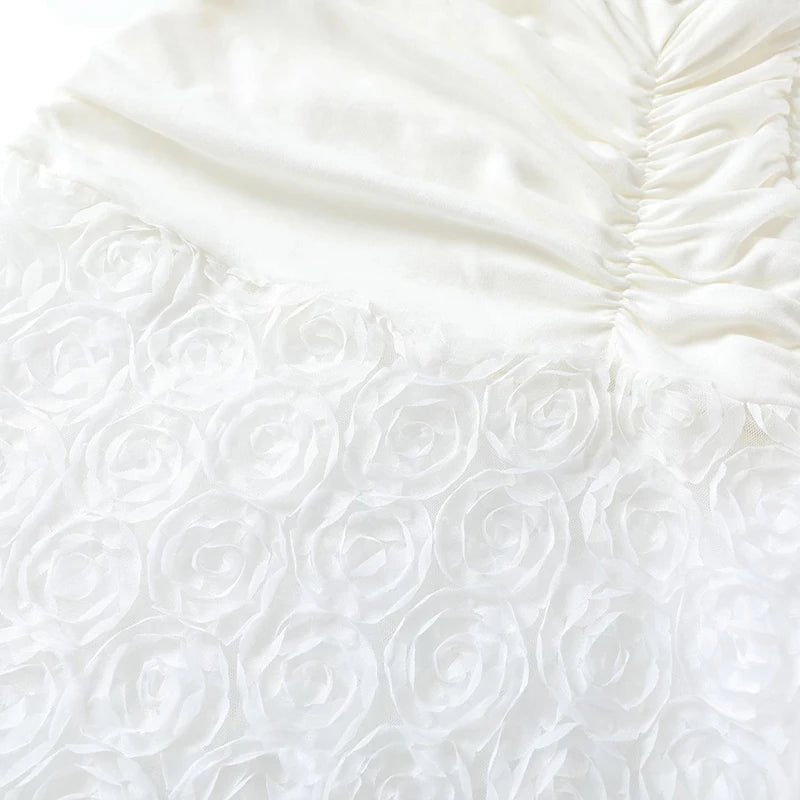 Aiertu  -  Elegant 3D Floral Swinging Collar Long Dresses Women Retro White Backless Ruched Lacing 2025 Chic Lady Party Club Gown Robe Aiertu