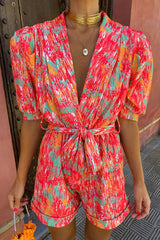 Aiertu  -  Casual Print Bandage Turn-back Collar Loose Rompers Aiertu