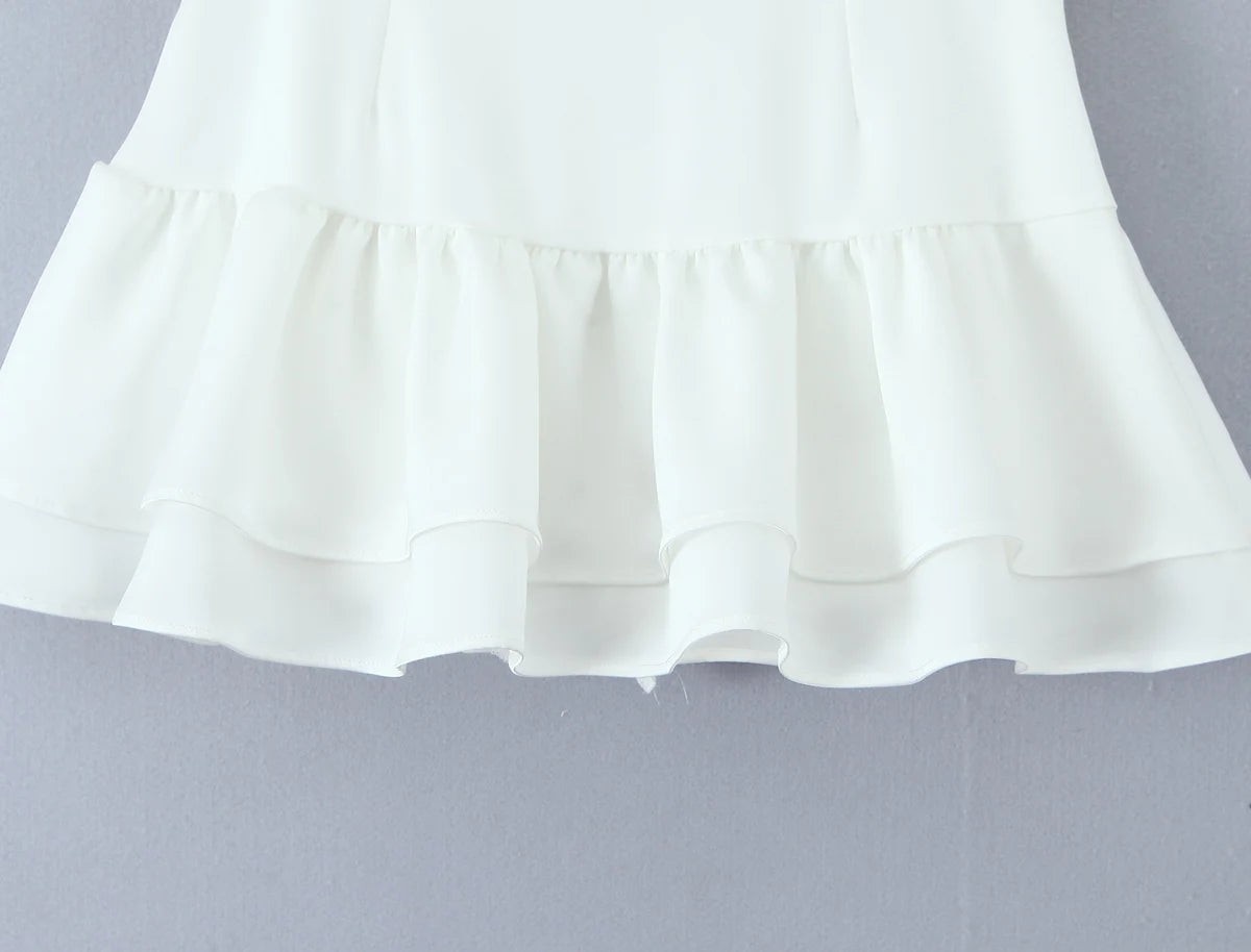 Aiertu  -  Summer eyelets Cross Lacing Up Bow Front Short Lantern Sleeve Shirt + Low Waist Package Hips Ruffles Hem Mini Skirt Sets Aiertu