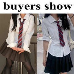 Aiertu Women's White Shirt Korean Preppy Style Long Sleeve Turndown Collar Blouse School Girl Uniform Student Slim Shirts Aiertu