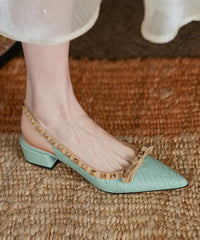 Aiertu  Elegant Rivet Splicing Chunky Sandals Beige Pointed Toe Aiertu