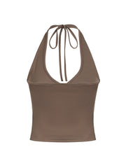 Aiertu - summer inspo Cross Tie Halter V Neck Crop Top Women Solid Basic Casual Slim Backless Sexy Tank Vest Aiertu