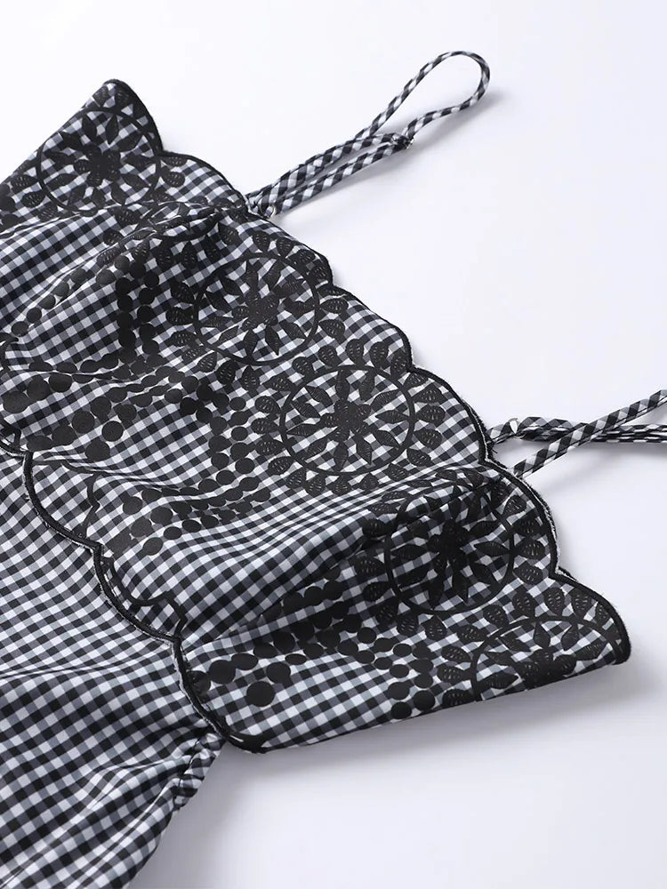 Aiertu  -  Sexy Plaid Print Sling Dress Women Hollow Out Tube Top Backless Sleeveless A-line Dresses 2026 Summer Lady Holiday Vestidos Aiertu