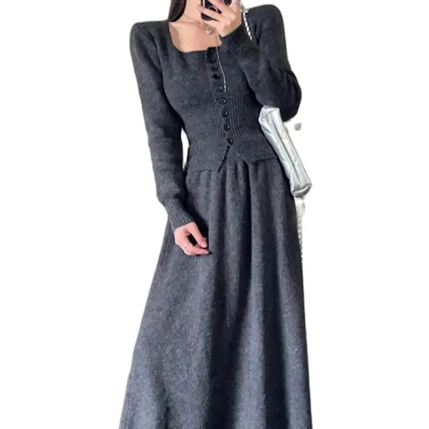 Aiertu  -  Stylish Slim Sweaters Women OL Sweet Knitted Maxi Skirts Winter Suits Elegant Hot Sale Office Lady New High Street Sets Aiertu