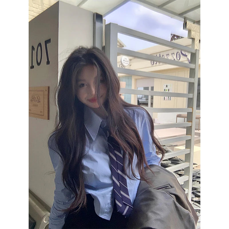 Aiertu Streetwear Tie Shirts Women Preppy Jk White Long Sleeve Crop Tops Student Korean College Slim Blouses Spring Autumn New Aiertu