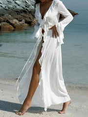 Aiertu  Ruffled Long Sleeve Cover-Up Dress Aiertu